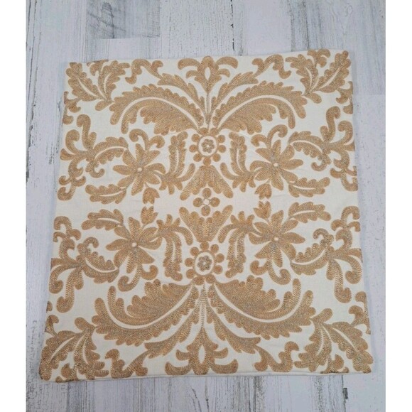 Two Pier 1 Embroidered Floral Throw Accent Pillow Covers Natural Tan Silver 16" - Picture 3 of 10